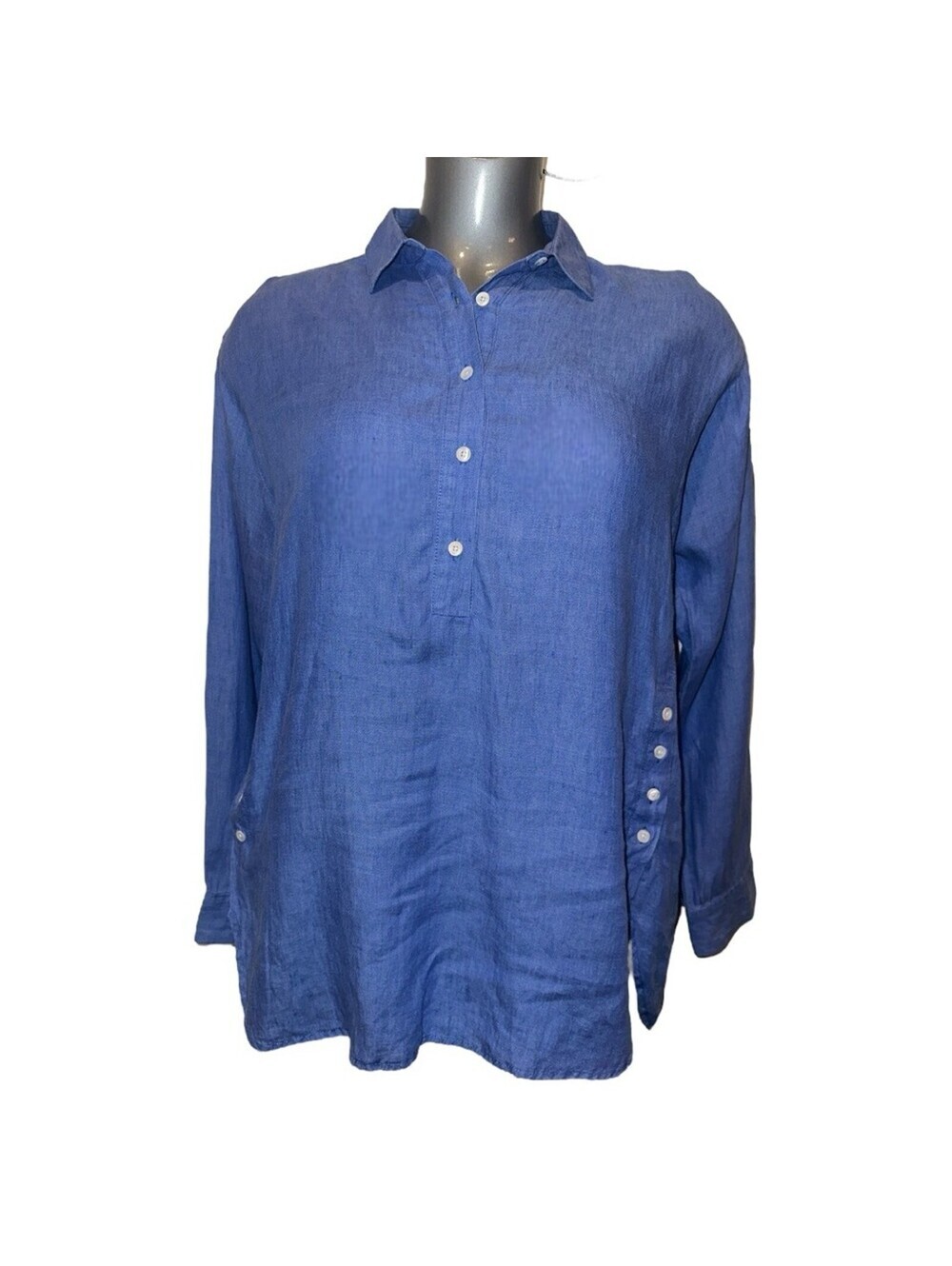 J. McLaughlin Fallon Linen Popover Tunic Blue Size L Excellent Condition #201